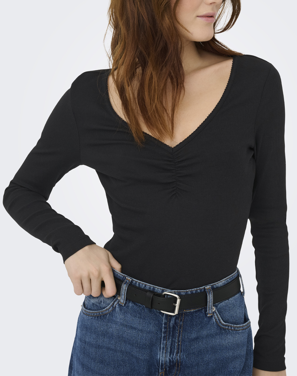 Only Onlbetty L/S Scallop V Neck Cc Jrs Γυναικα Ρουχα Μπλουζες Τ Shirt Black Βαμβακιμε Ελασταν 15365756 Black