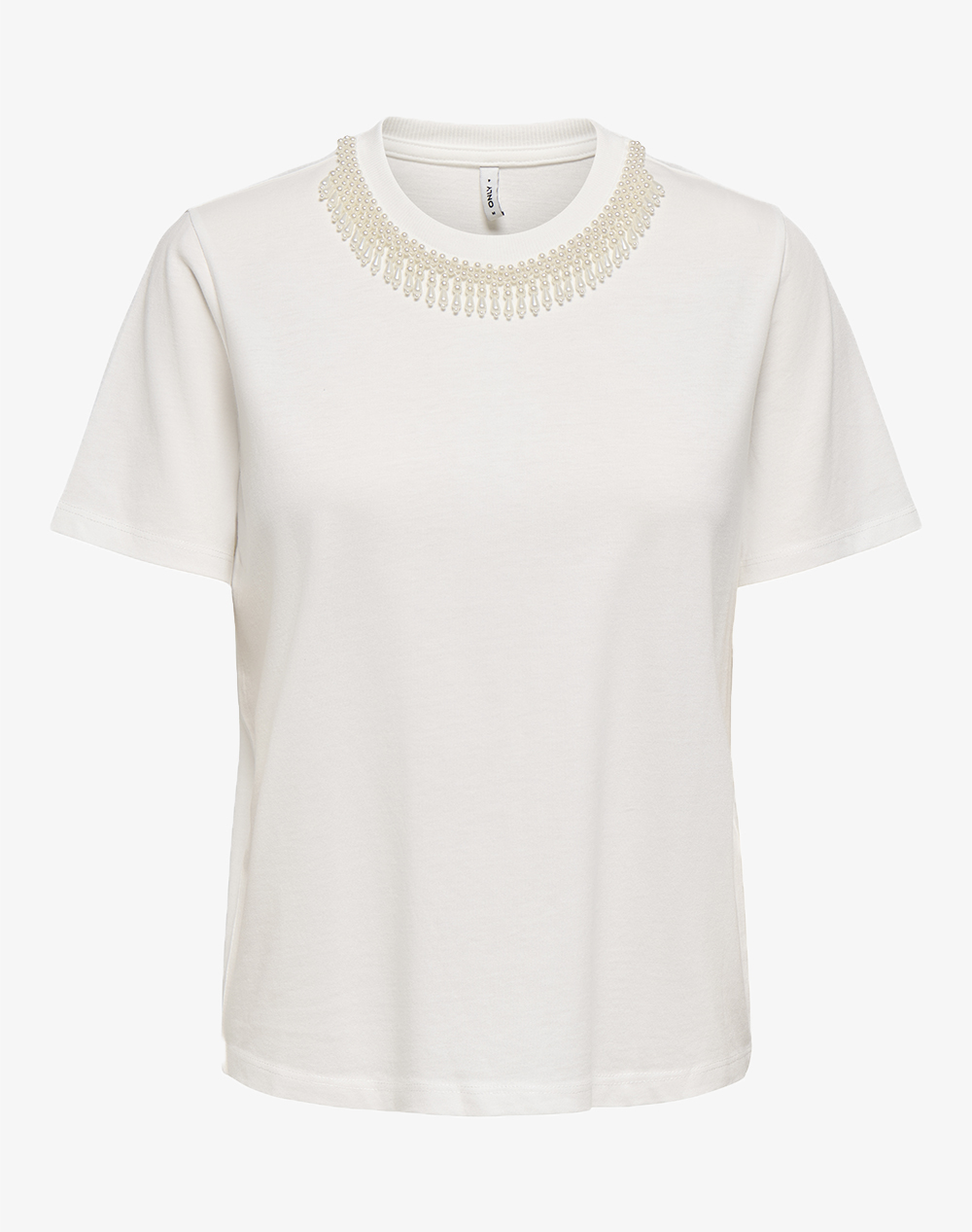 Only Onlparker S/S O Neck Bling Top Box Jrs Γυναικα Ρουχα Μπλουζες Τ Shirt Offwhite Βαμβακι,Συνθετικο 15343568 Cloud Dancerfakepearlneckpiece -