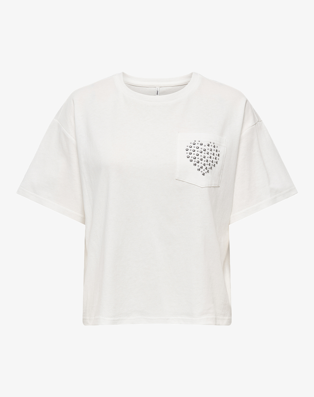 Only Onlterza S/S O Neck Top Box Jrs Γυναικα Ρουχα Μπλουζες Τ Shirt White Βαμβακι 15343834 Bright Whitechestpocketsilverstudsheart - Koolfly