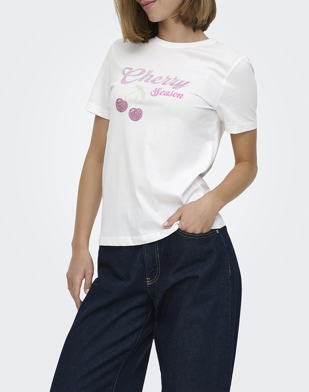 Only Onlnikita Reg S/S Top Box Jrs Γυναικα Ρουχα Μπλουζες Τ Shirt White Βαμβακι 15360256 Bright Whitecherryseason - Koolfly