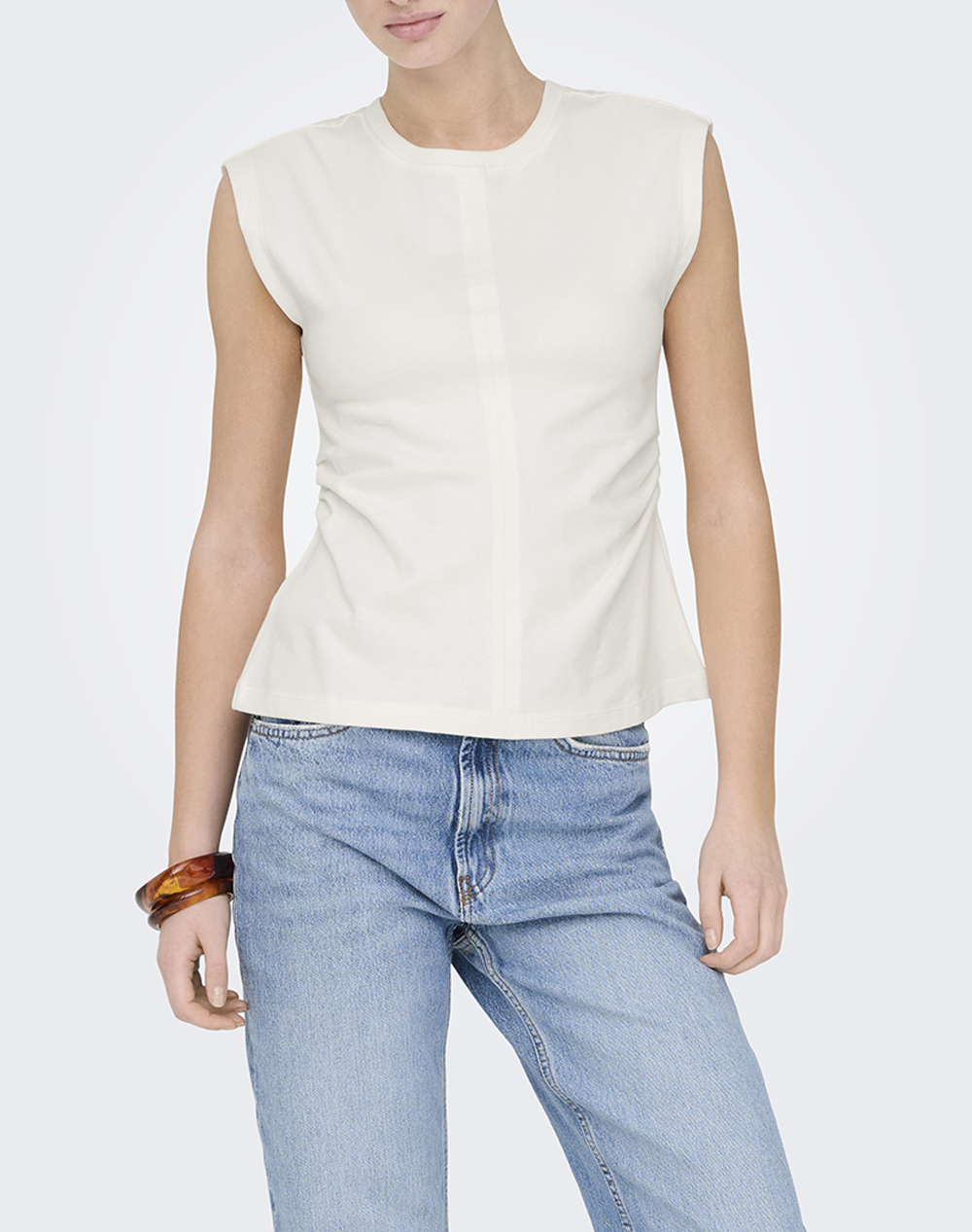 Only Onlmarie S/L Ruching Top Jrs Γυναικα Ρουχα Μπλουζες Τοπ/Κορμακια Offwhite Βαμβακι 15372452 Cloud Dancer
