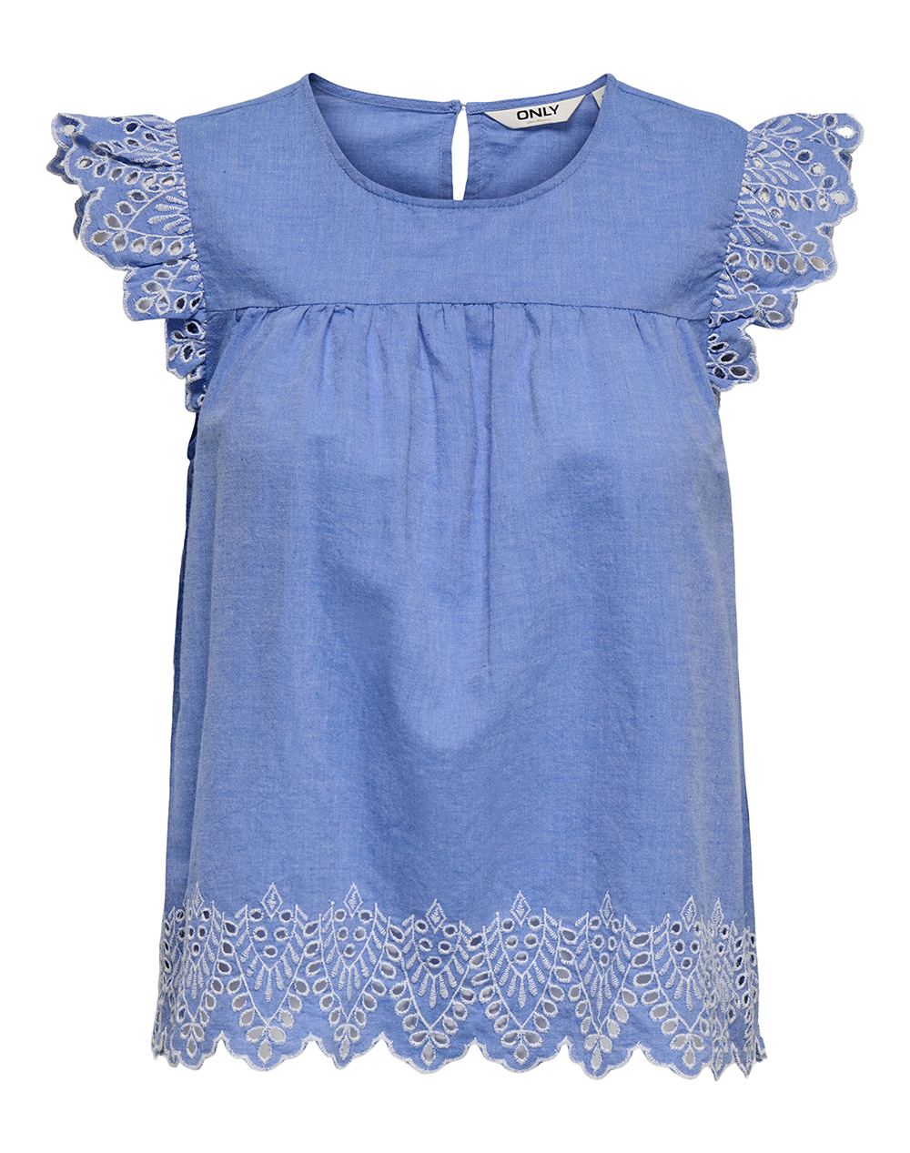 Only Onltulum Emb S/S Top Wvn Γυναικα Ρουχα Μπλουζες Τοπ/Κορμακια Blue Βαμβακι 15367431 Blue Bonnetbright White Emb