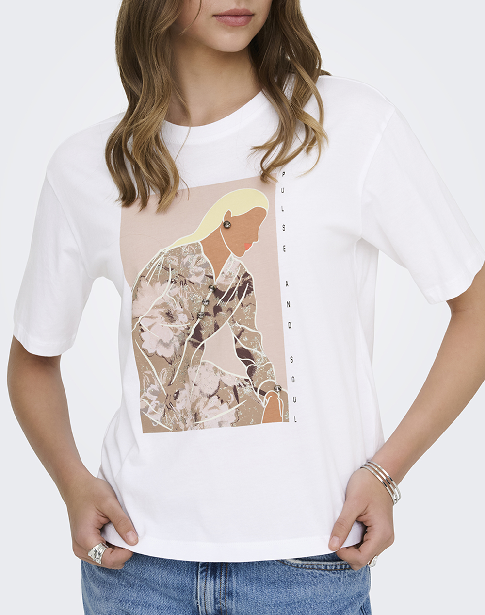 Only Onlsusan S/S Print Top Box Jrs Γυναικα Ρουχα Μπλουζες Τ Shirt Offwhite Βαμβακι 15372179 Bright Whitesusan Pulse
