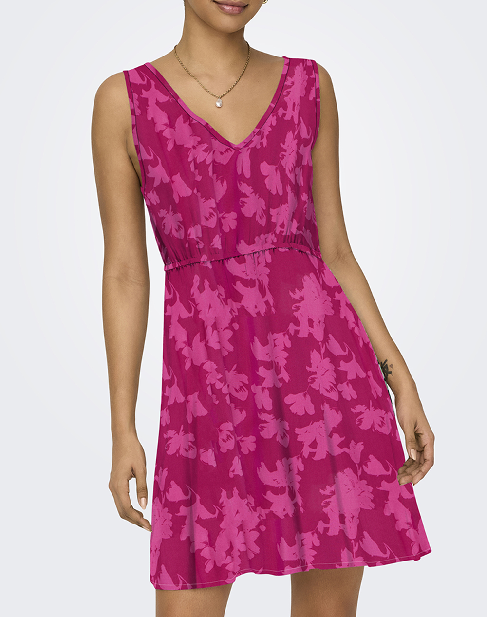 Only Onlnova Life Vis Sara String Dress Wvn Γυναικα Ρουχα Φορεματα Magenta Βισκοζ 15323197 Sangria730 Summer Jacquard