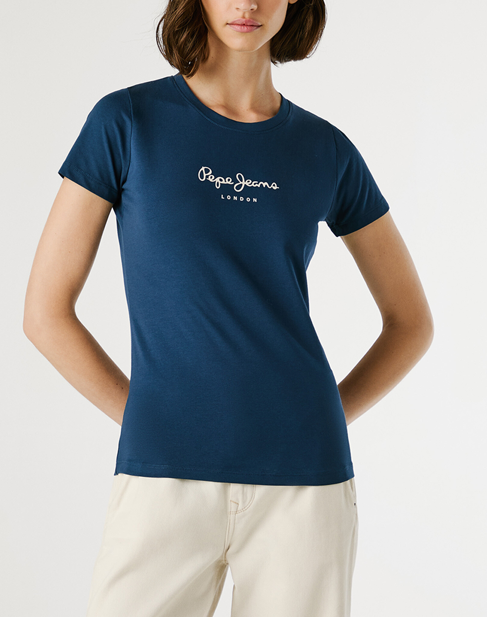 Pepe Jeans Essentials Drop 2 New Virginia Ss N Μπλουζα Γυναικειο Γυναικα Ρουχα Μπλουζες Τ Shirt Blue Βαμβακι,Με Ελασταν Pl505202 595/Navy - Koolfly