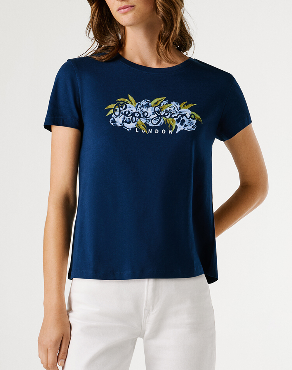 Pepe Jeans Drop 1 Mahina Μπλουζα Γυναικειο Γυναικα Ρουχα Μπλουζες Τ Shirt Blue Βαμβακι Pl5000128 597/Deep Sea Blu