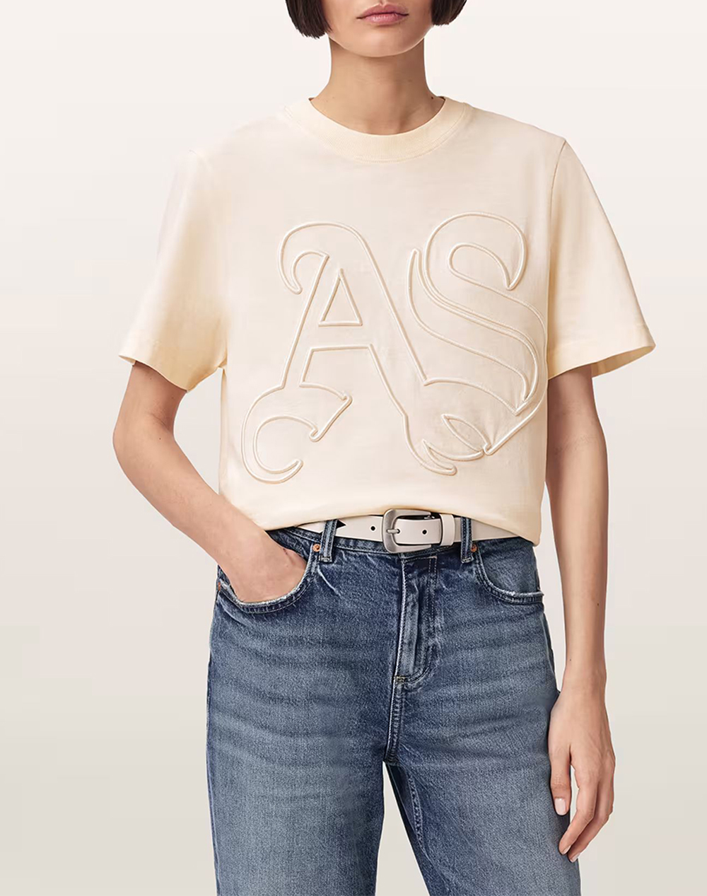 All Saints Lisa Embos Tee Γυναικα Ρουχα Μπλουζες Τ Shirt Cream Βαμβακι W148je Pebble White - Koolfly