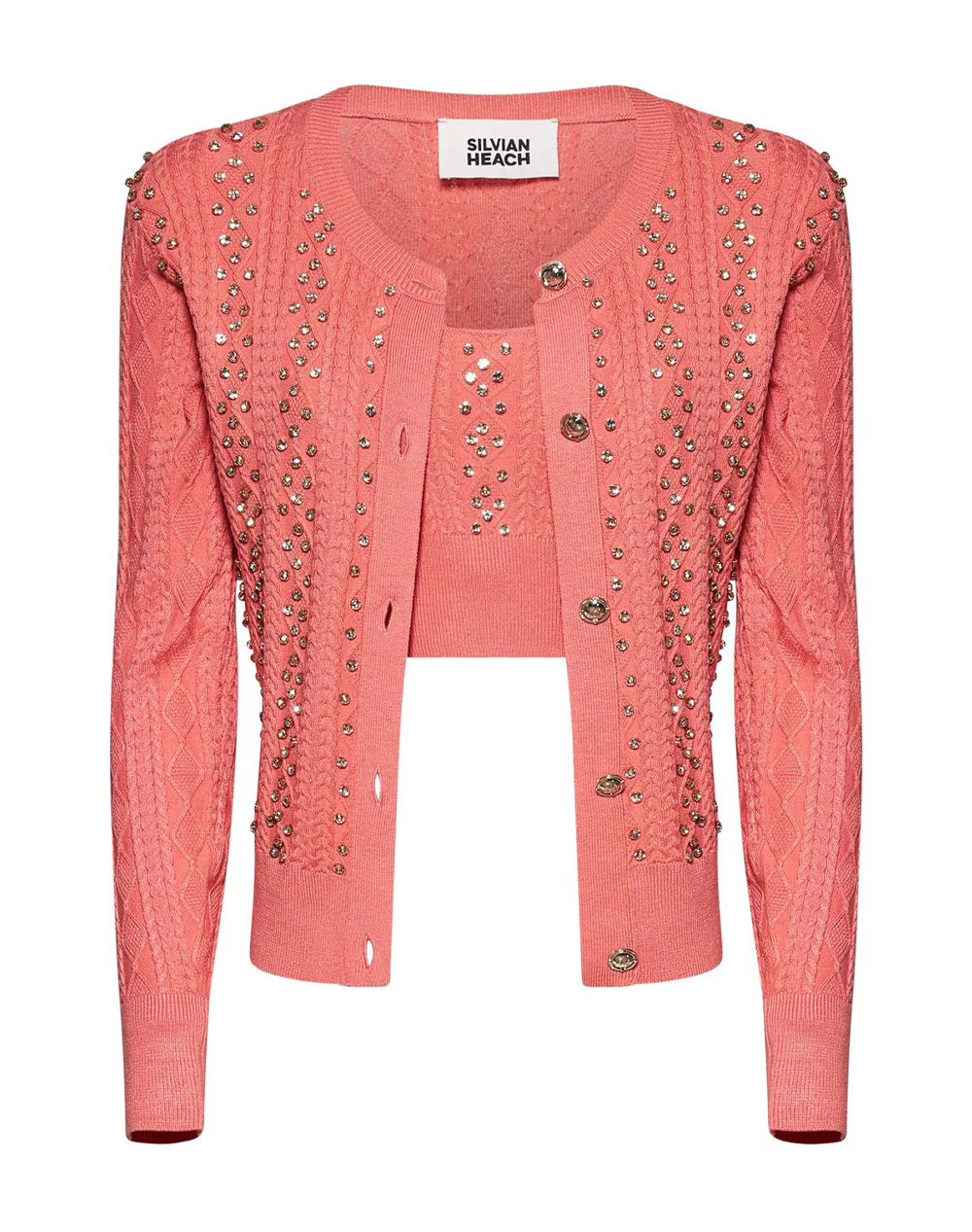Silvian Heach Twinset Selaji Γυναικα Ρουχα Μπλουζες Πλεκτα Coral Βισκοζσυνθετικο Gpp26098Tw Coral