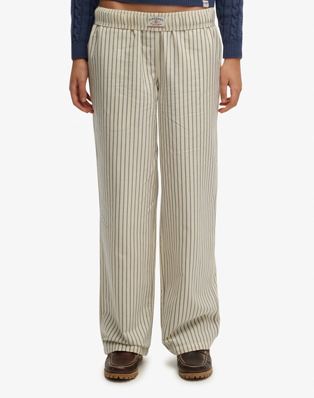 Superdry D2 Ovin Cotton Stripe Elastic Trouser Παντελονι Γυναικειο Γυναικα Ρουχα Παντελονια Παντελονι Φορμας Biege Βαμβακι W7011273A 5Nz