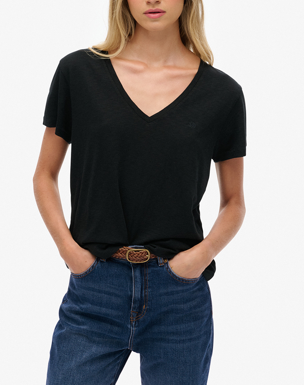 Superdry D1 Studios Slub Emb Vee Tee Μπλουζα Γυναικειο Γυναικα Ρουχα Μπλουζες Τ Shirt Black Βαμβακι,Συνθετικο W1011828a 02A - Koolfly