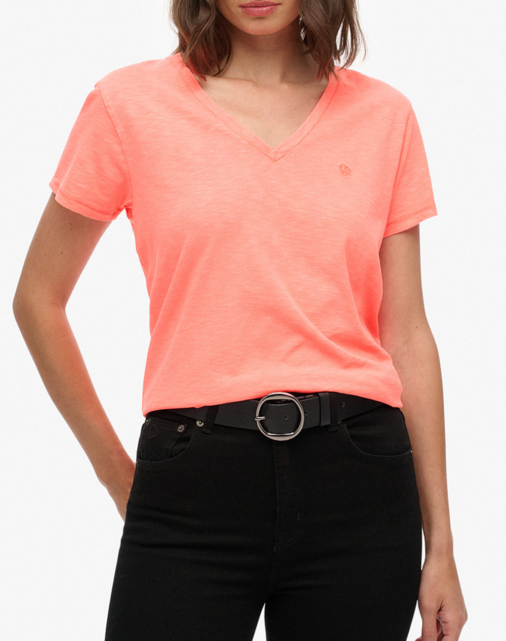 Superdry D1 Studios Slub Emb Vee Tee Μπλουζα Γυναικειο Γυναικα Ρουχα Μπλουζες Τ Shirt Coral Βαμβακισυνθετικο W1011828A Mmf