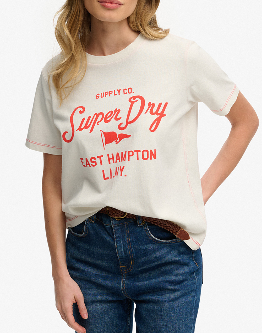 Superdry D4 Ovin Heritage Hamptons Tee Μπλουζα Γυναικειο Γυναικα Ρουχα Μπλουζες Τ Shirt Cream Βαμβακι W1011872A 22C