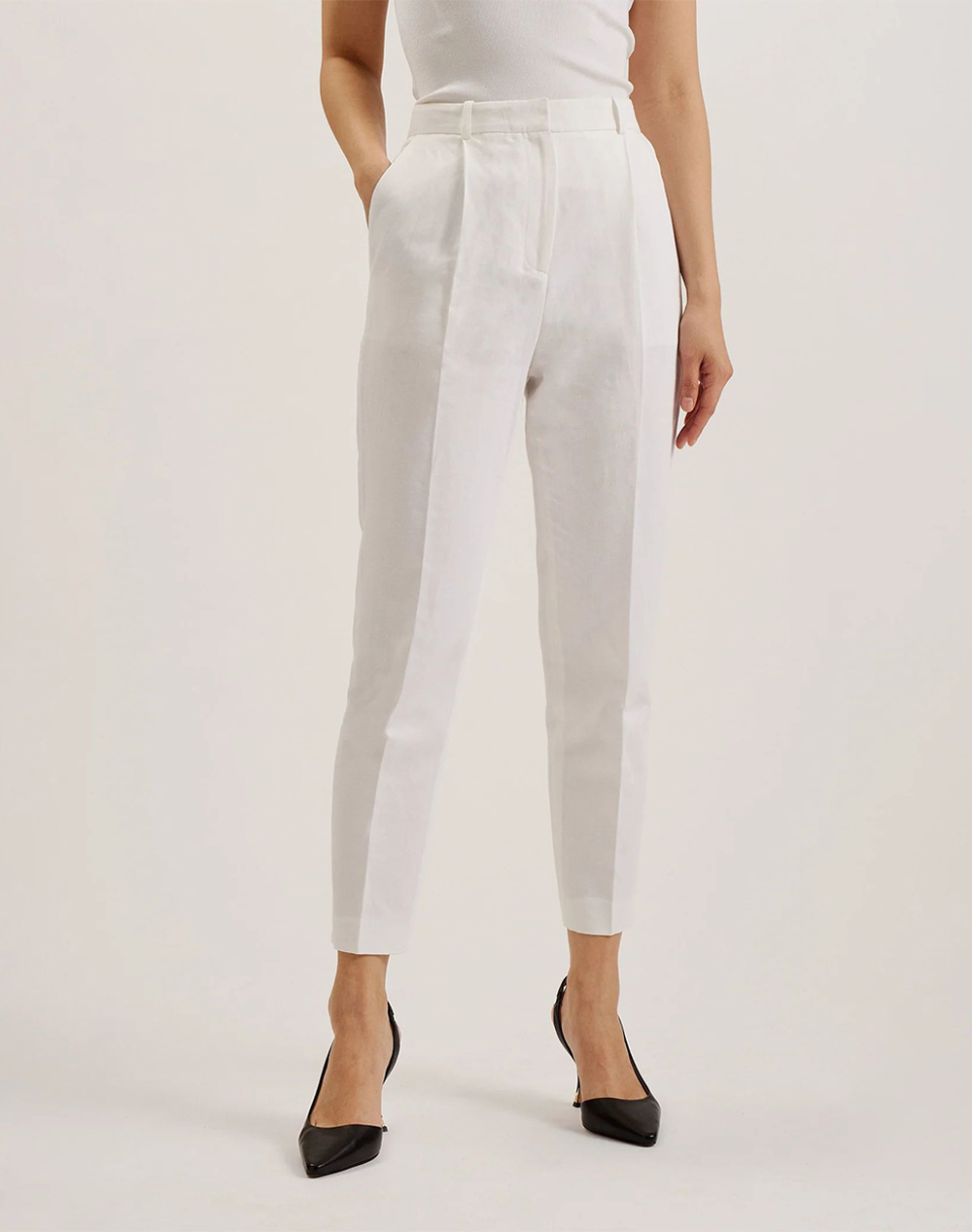 Ted Baker Musubt High Rise Tailored Trousers Γυναικα Ρουχα Παντελονια Υφασματινα White Βαμβακιλινο 284643 White