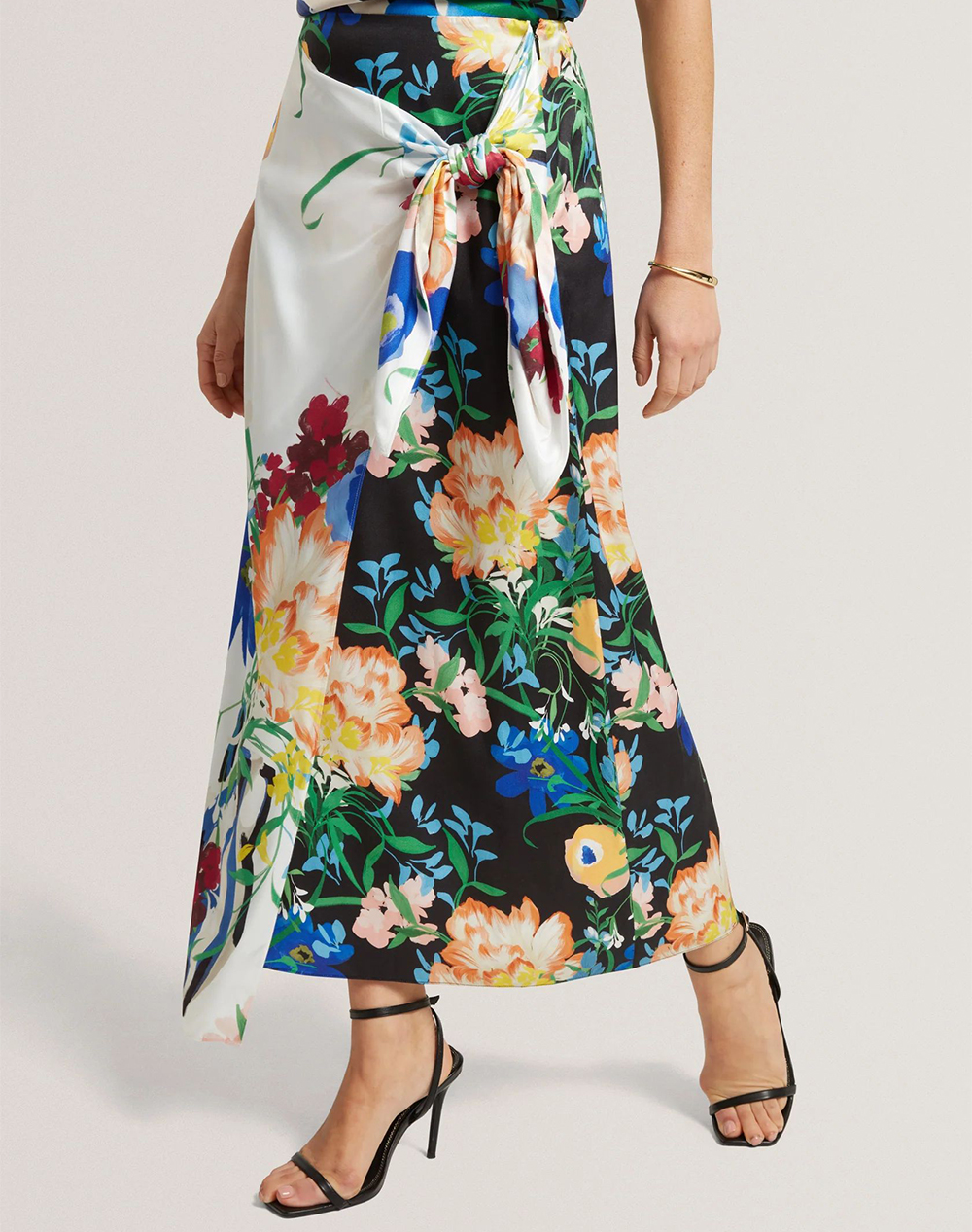Ted Baker Allmia Floral Print Knot Detail Wrap Midi Skirt Γυναικα Ρουχα Φουστες Multi Βισκοζ 284193 Black