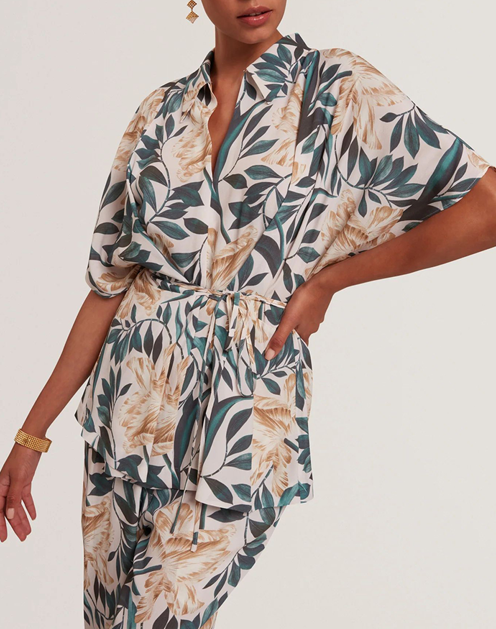 Ted Baker Gehmma Printed Tie Detail Short Sleeve Shirt Γυναικα Ρουχα Πουκαμισα Mixed Βισκοζ 282463 Cream