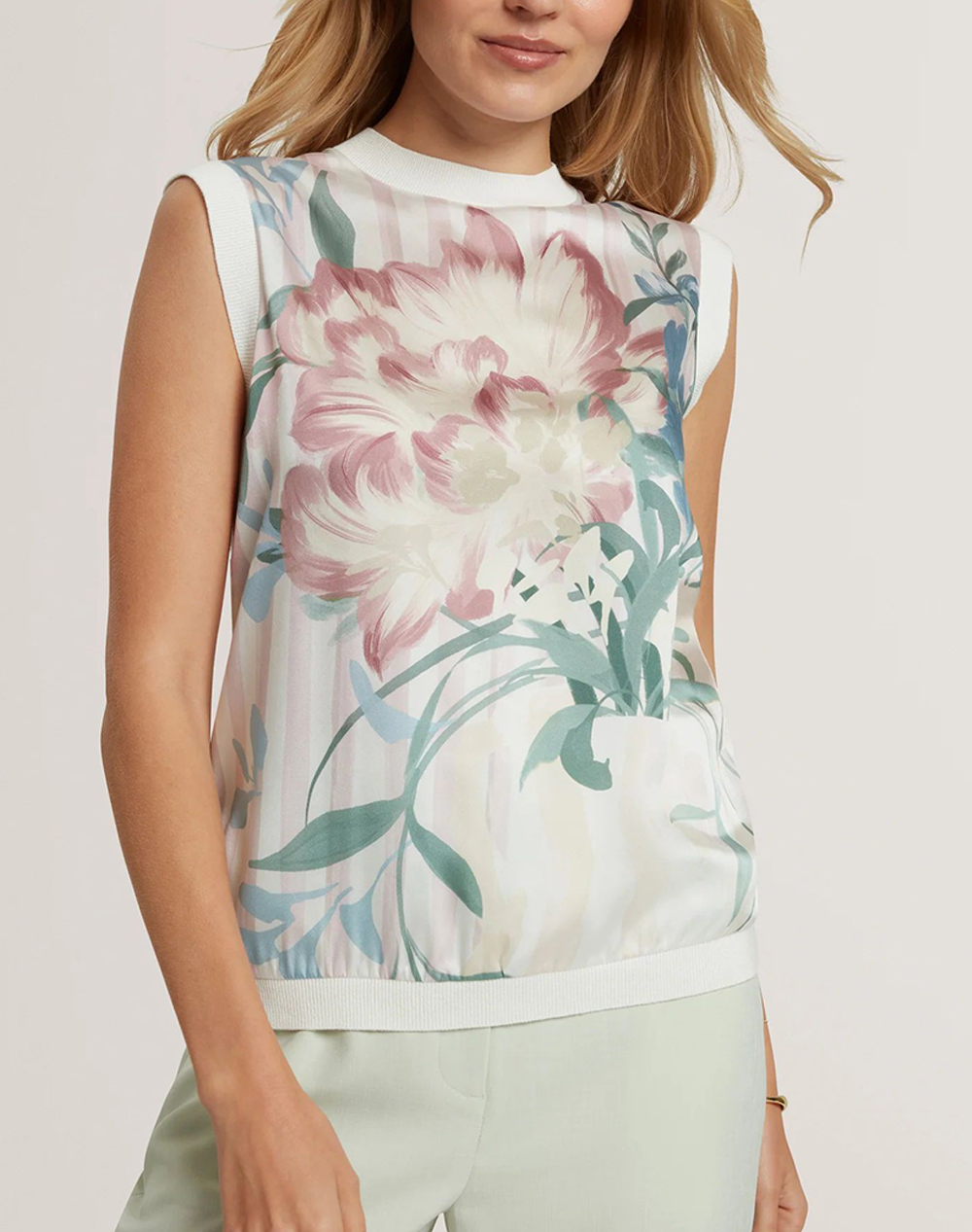 Ted Baker Pavonia Printed Woven Front Tank Γυναικα Ρουχα Μπλουζες Πλεκτα Mixed Βαμβακιλινοσυνθετικο 284161 Pink