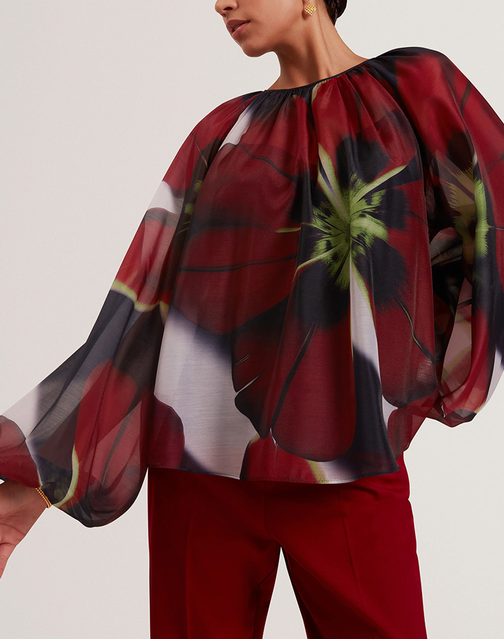 Ted Baker Elaia Printed Organza Puff Sleeve Blouse Γυναικα Ρουχα Μπλουζες Τοπ/Κορμακια Mixed Συνθετικο 283849 Navy