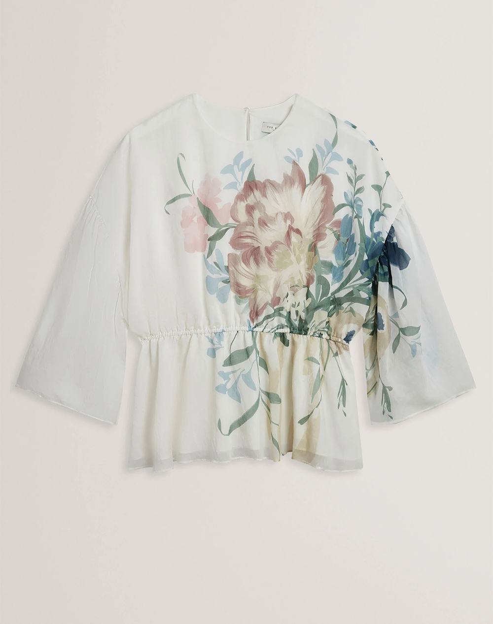 Ted Baker Ahlanza Printed Puff Sleeve Peplum Top Γυναικα Ρουχα Μπλουζες Τοπ/Κορμακια Ivory Συνθετικο 283550 Ivory
