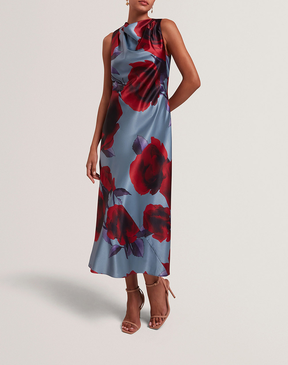 Ted Baker Harrlia Printed Draped Neck Midi Dress Γυναικα Ρουχα Φορεματα Mixed Συνθετικο 282436 Lt - Koolfly