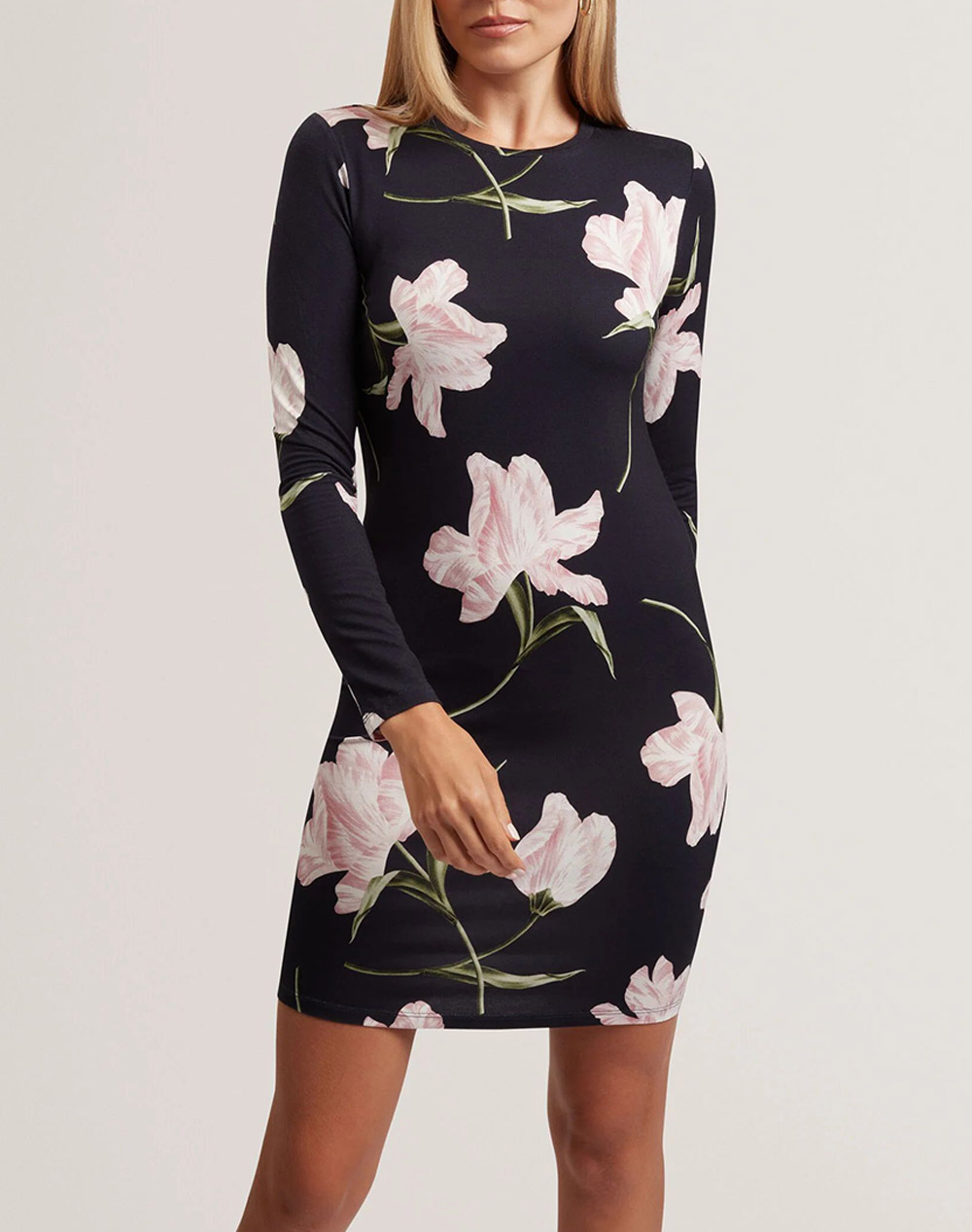 Ted Baker Baafnee Printed Long Sleeve Fitted Mini Dress Γυναικα Ρουχα Φορεματα Navyblue Βισκοζμε Ελασταν 282676 Navy