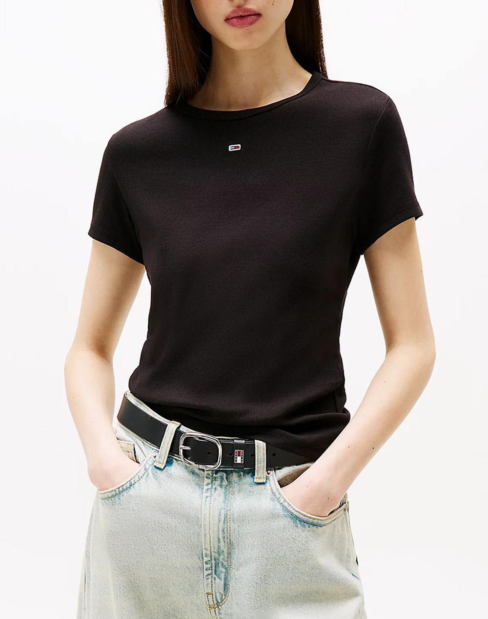 Tommy Jeans Tjw Slim Essential Rib Ss Ext Γυναικα Ρουχα Μπλουζες Τ Shirt Black Βαμβακιμε Ελασταν Dw0Dw17383 Bds