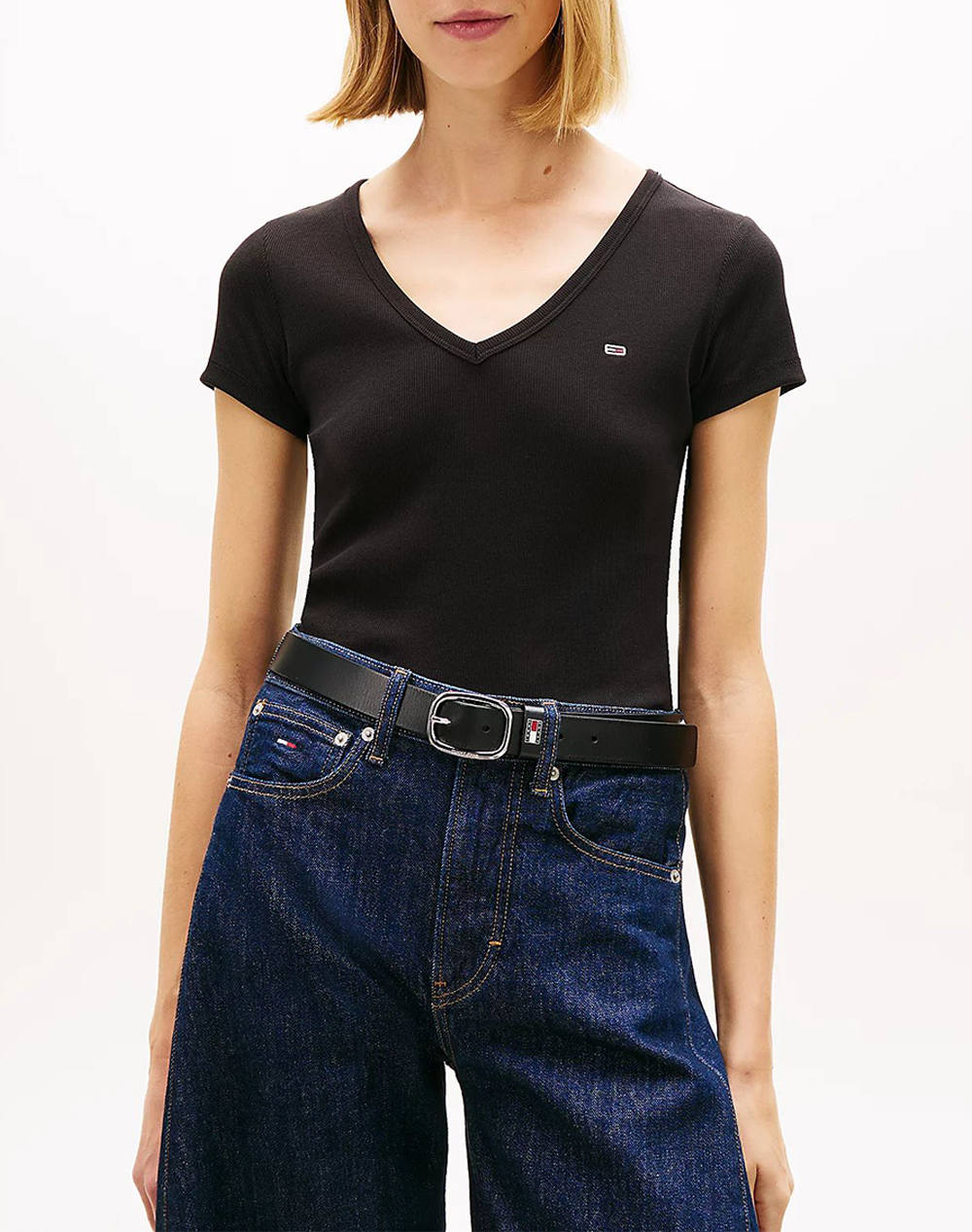 Tommy Jeans Tjw Slim Essential Rib V Ss Γυναικα Ρουχα Μπλουζες Τ Shirt Black Βαμβακι,Με Ελασταν Dw0dw17385 Bds - Koolfly