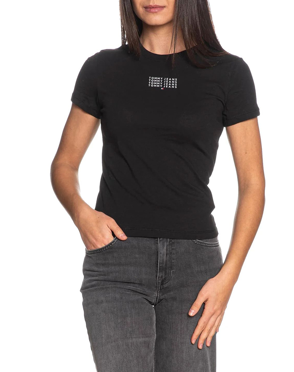 Tommy Jeans Tjw Slim Multi Linear Ss Tee Γυναικα Ρουχα Μπλουζες Τ Shirt Black Βαμβακι Dw0Dw21841 Bds