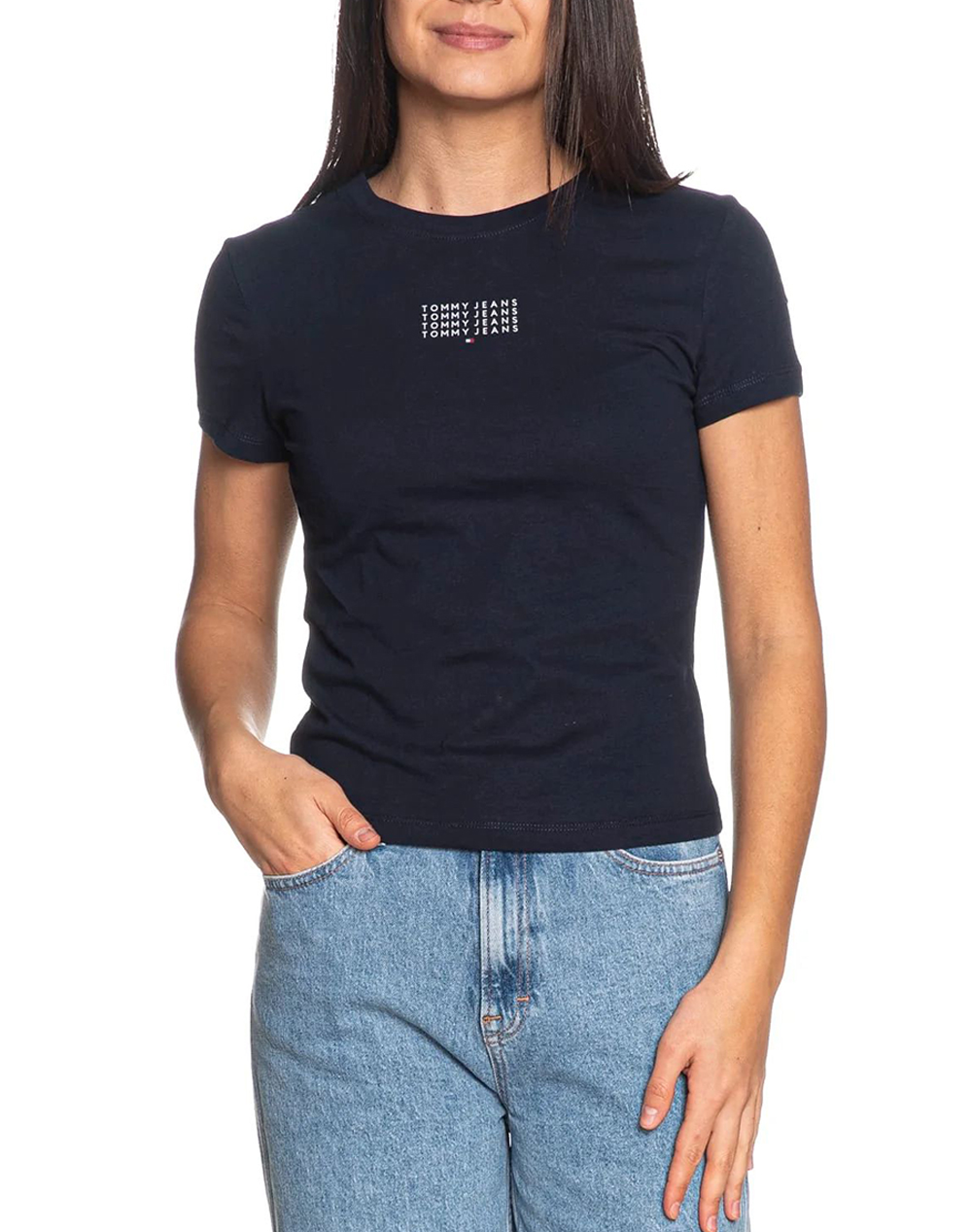 Tommy Jeans Tjw Slim Multi Linear Ss Tee Γυναικα Ρουχα Μπλουζες Τ Shirt Darkblue Βαμβακι Dw0dw21841 C1g - Koolfly