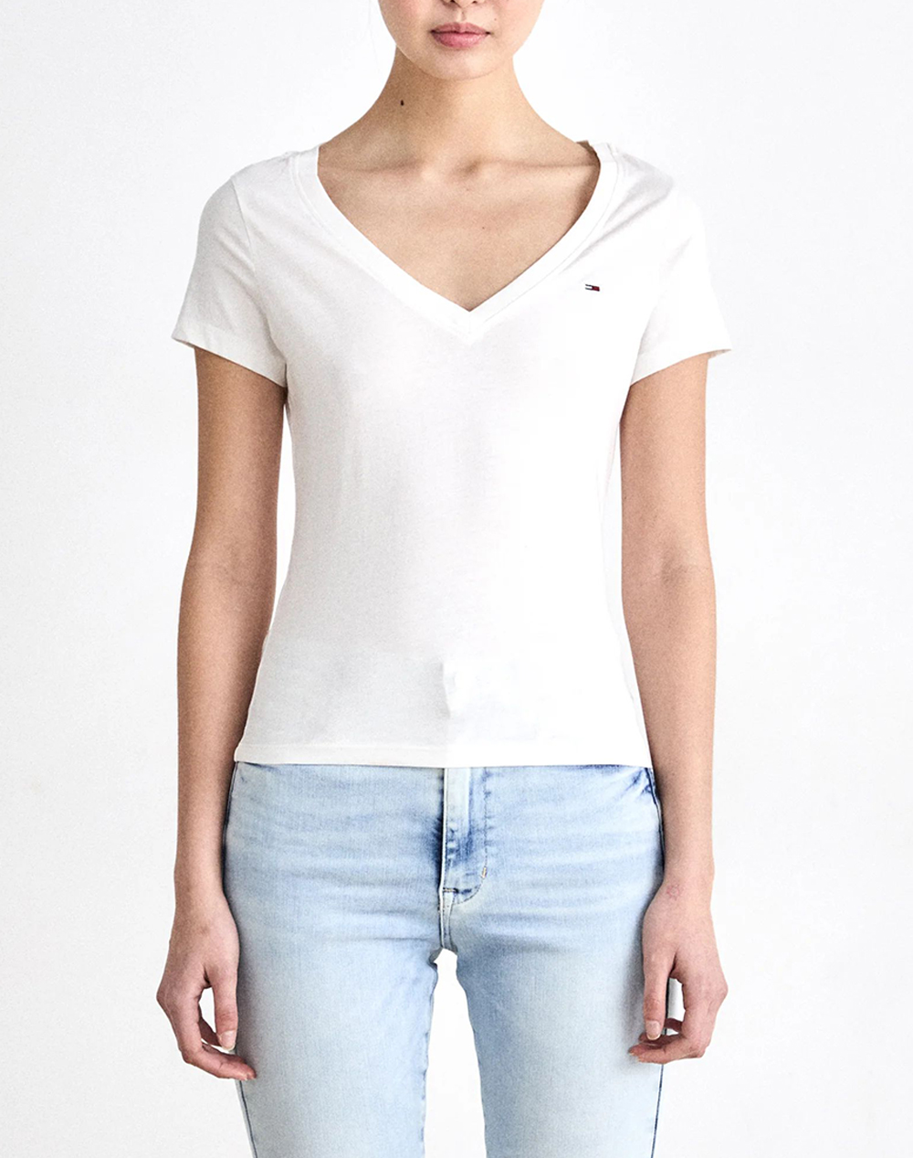 Tommy Jeans Tjw V Neck Tee Γυναικα Ρουχα Μπλουζες Τ Shirt Offwhite Βαμβακι Dw0Dw20458 Ybl