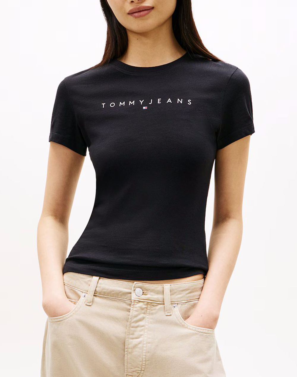 Tommy Jeans Tjw Slim Linear Tee Ext Γυναικα Ρουχα Μπλουζες Τ Shirt Black Βαμβακι Dw0dw18398 0Gk - Koolfly