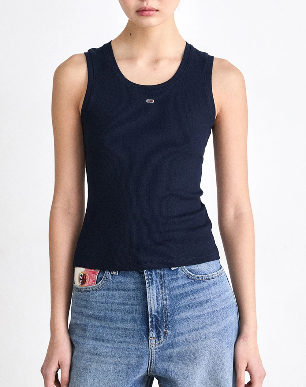 Tommy Jeans Tjw Essential Rib Tank Ext Γυναικα Ρουχα Μπλουζες Τοπ/Κορμακια Darkblue Βαμβακιμε Ελασταν Dw0Dw20673 C1G