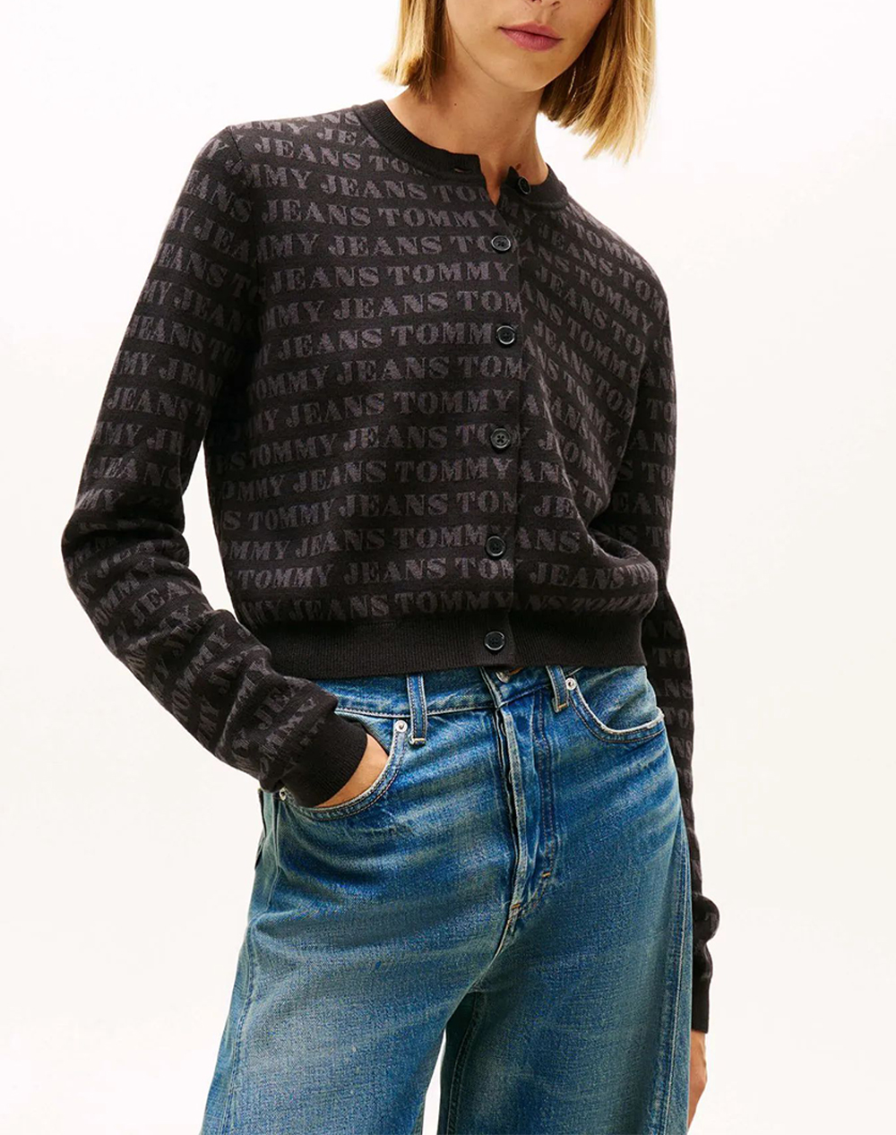 Tommy Jeans Tjw Aop Crop Crew Cardigan Γυναικα Ρουχα Μπλουζες Πλεκτα Black Βαμβακισυνθετικο Dw0Dw22030 0Gj