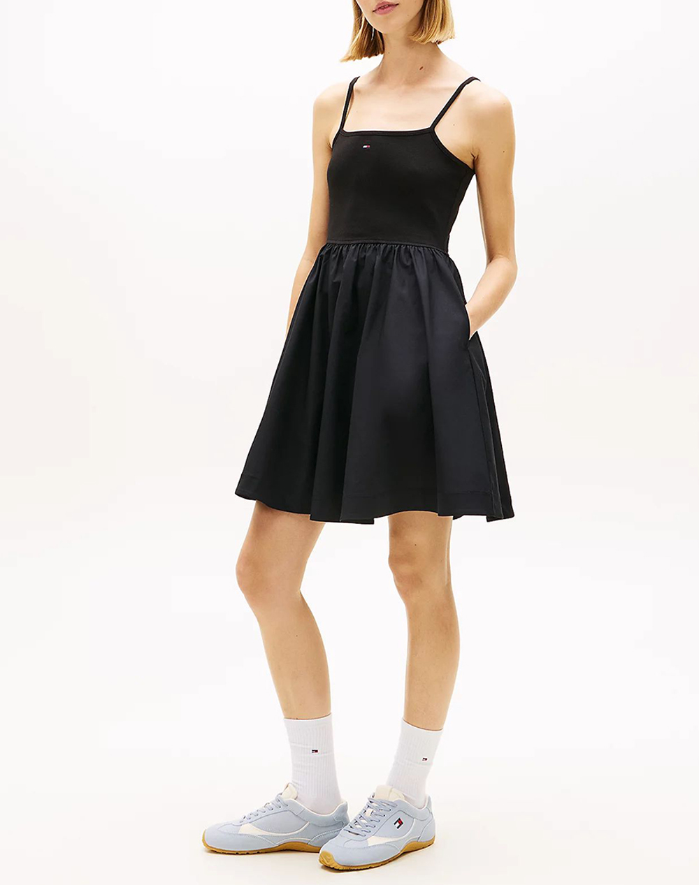 Tommy Jeans Tjw Rib Poplin Mix Strappy Dress Γυναικα Ρουχα Φορεματα Black Βαμβακι Dw0Dw22352 Bds