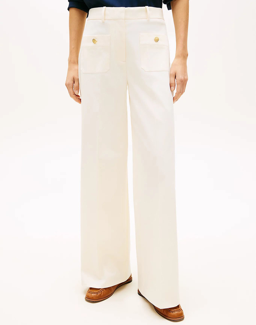 Tommy Hilfiger Preppy Cotton Wide Leg Chino Γυναικα Ρουχα Παντελονια Chinos Cream Βαμβακιμε Ελαστανσυνθετικο Ww0Ww49002 Aefr