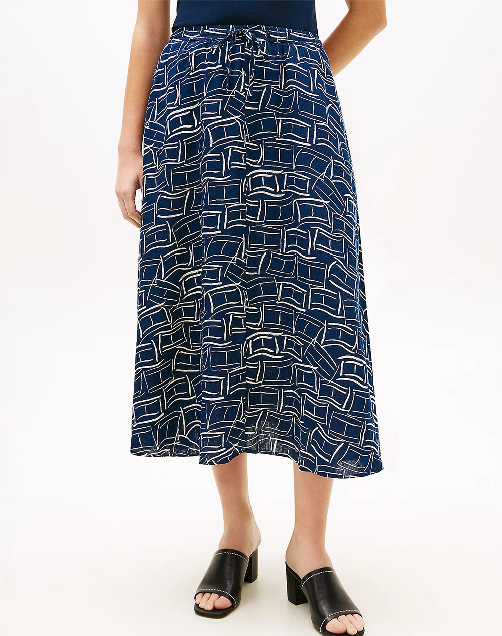 Tommy Hilfiger Ess Linen Flare Midi Skirt Γυναικα Ρουχα Φουστες Darkblue Λινο Ww0Ww50753 0Gy