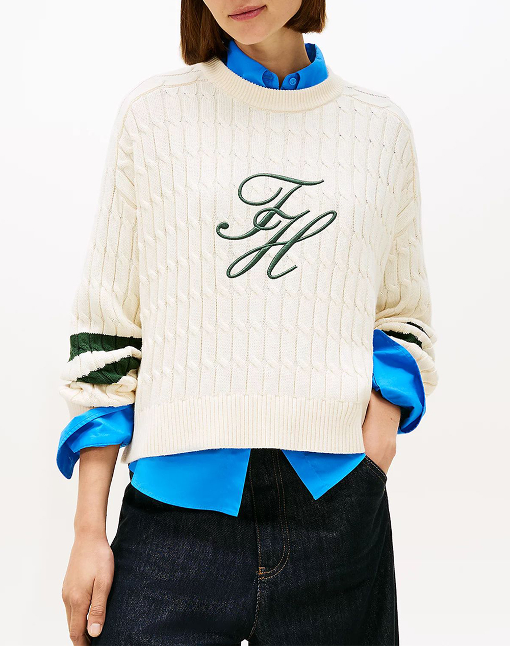Tommy Hilfiger Textured Graphic C Nk Ls Swt Γυναικα Ρουχα Μπλουζες Πλεκτα Cream Βαμβακι Ww0Ww47633 Aef