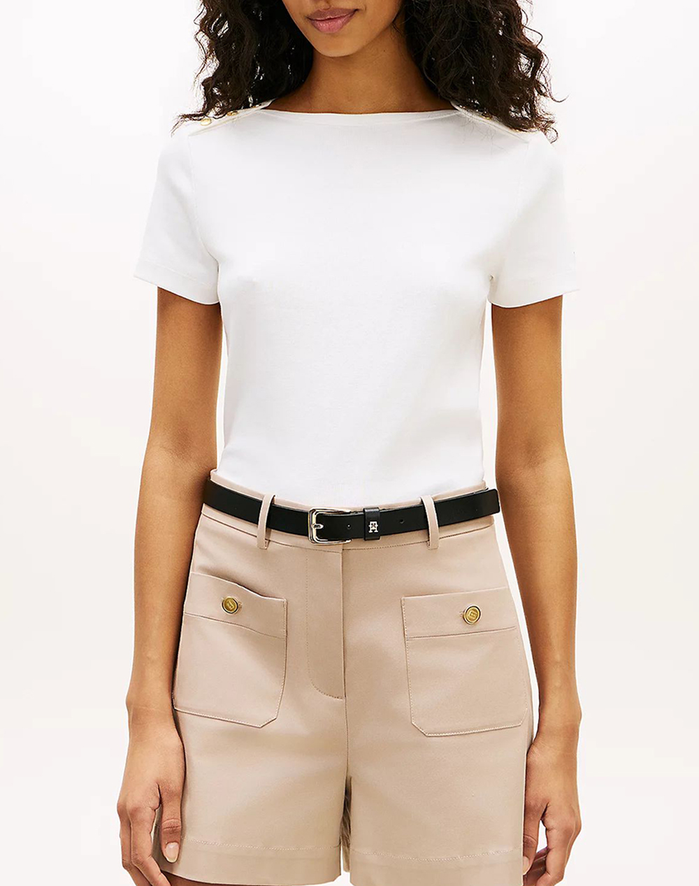 Tommy Hilfiger Gold Button Slim Ss Tee Γυναικα Ρουχα Μπλουζες Τ Shirt Ecru Βαμβακι Ww0ww49250 Ybl - Koolfly