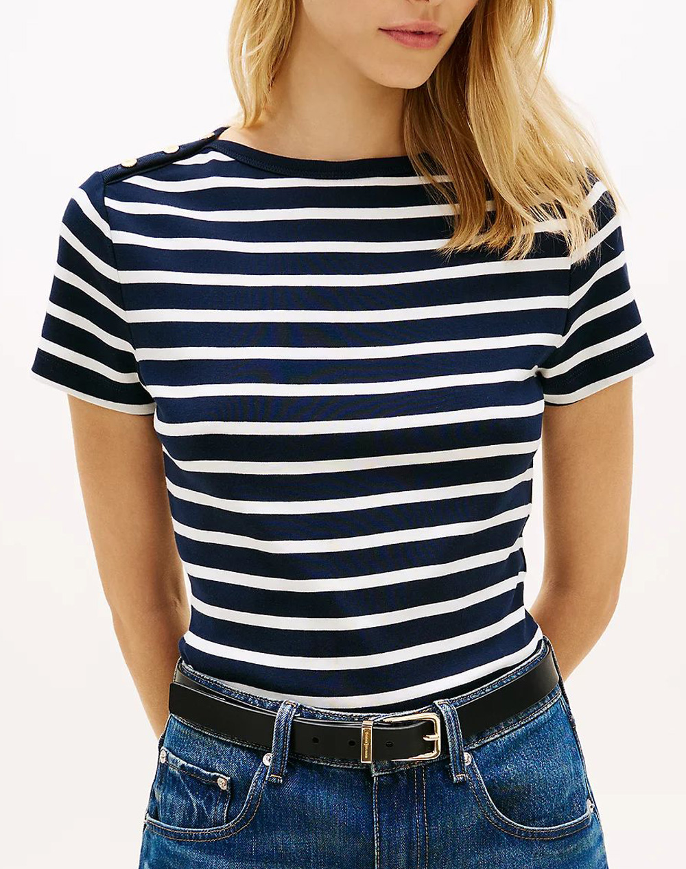 Tommy Hilfiger Gold Button Slim Ss Tee Γυναικα Ρουχα Μπλουζες Τ Shirt Mixed Βαμβακι Ww0Ww49250 0X3