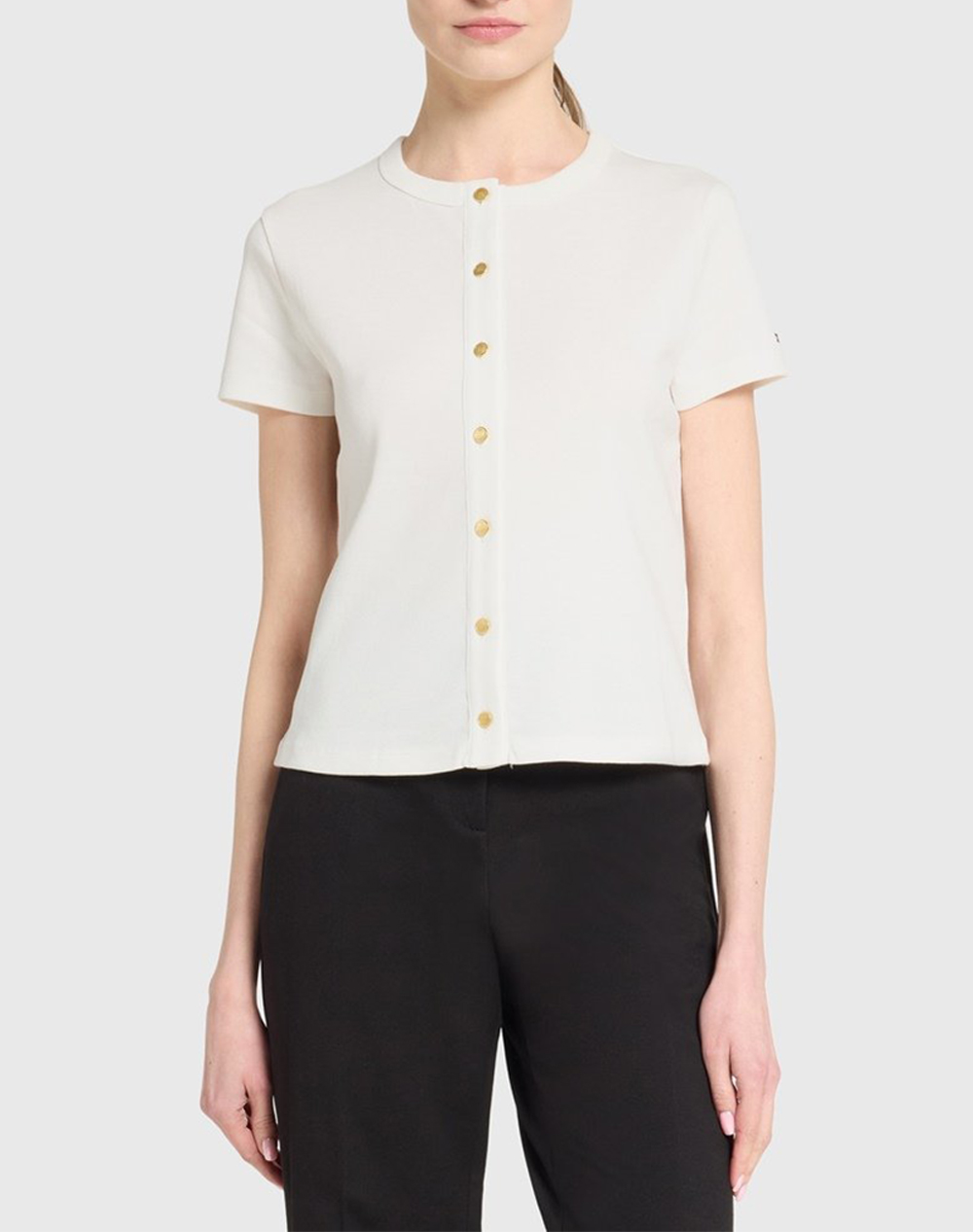 Tommy Hilfiger Gold Button Slim Ss Tee Γυναικα Ρουχα Μπλουζες Τ Shirt Ecru Βαμβακι Ww0Ww48709 Ybl