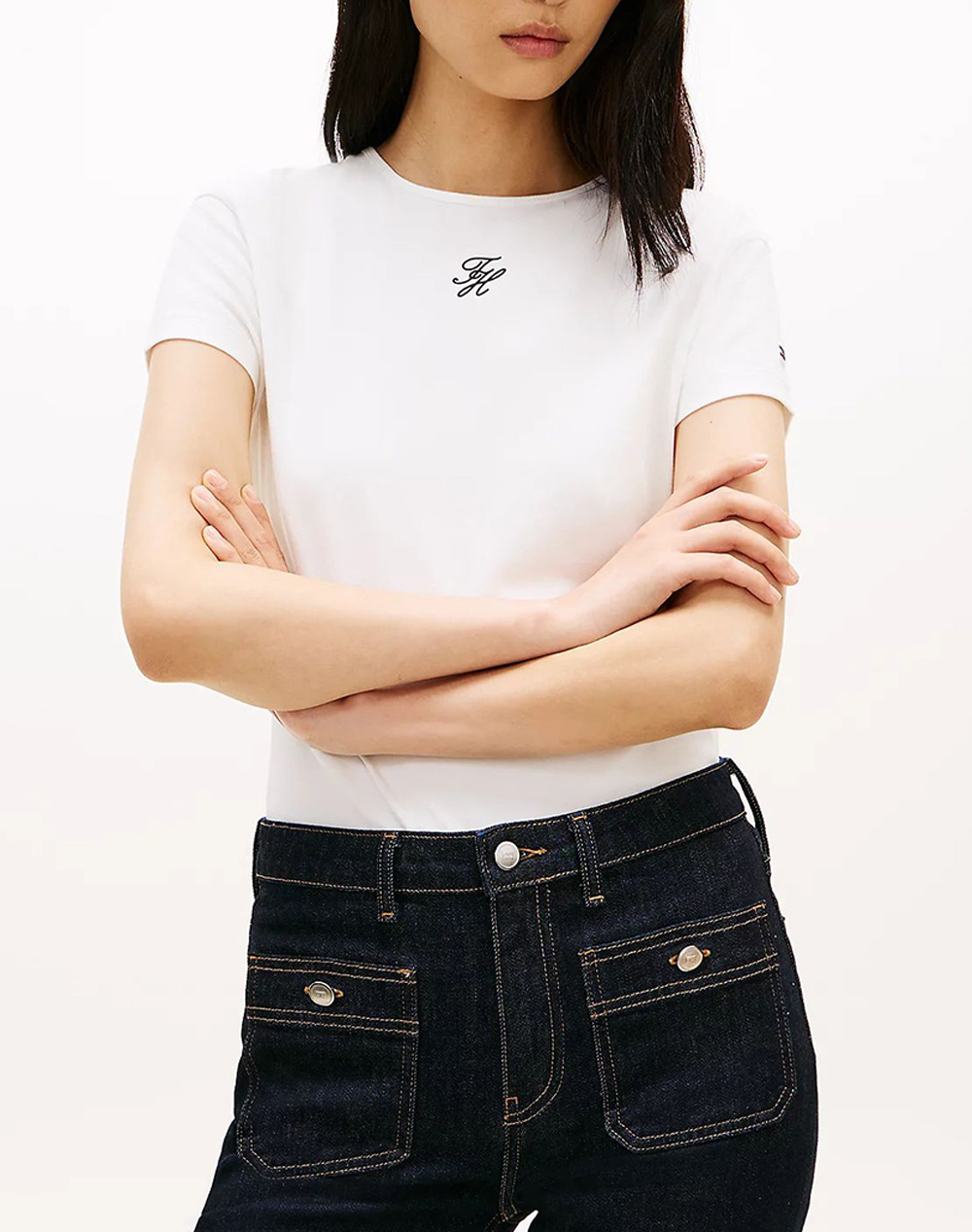 Tommy Hilfiger Th Script Slim Ss Tee Γυναικα Ρουχα Μπλουζες Τ Shirt Ecru Βαμβακιμε Ελασταν Ww0Ww48710 Ybl