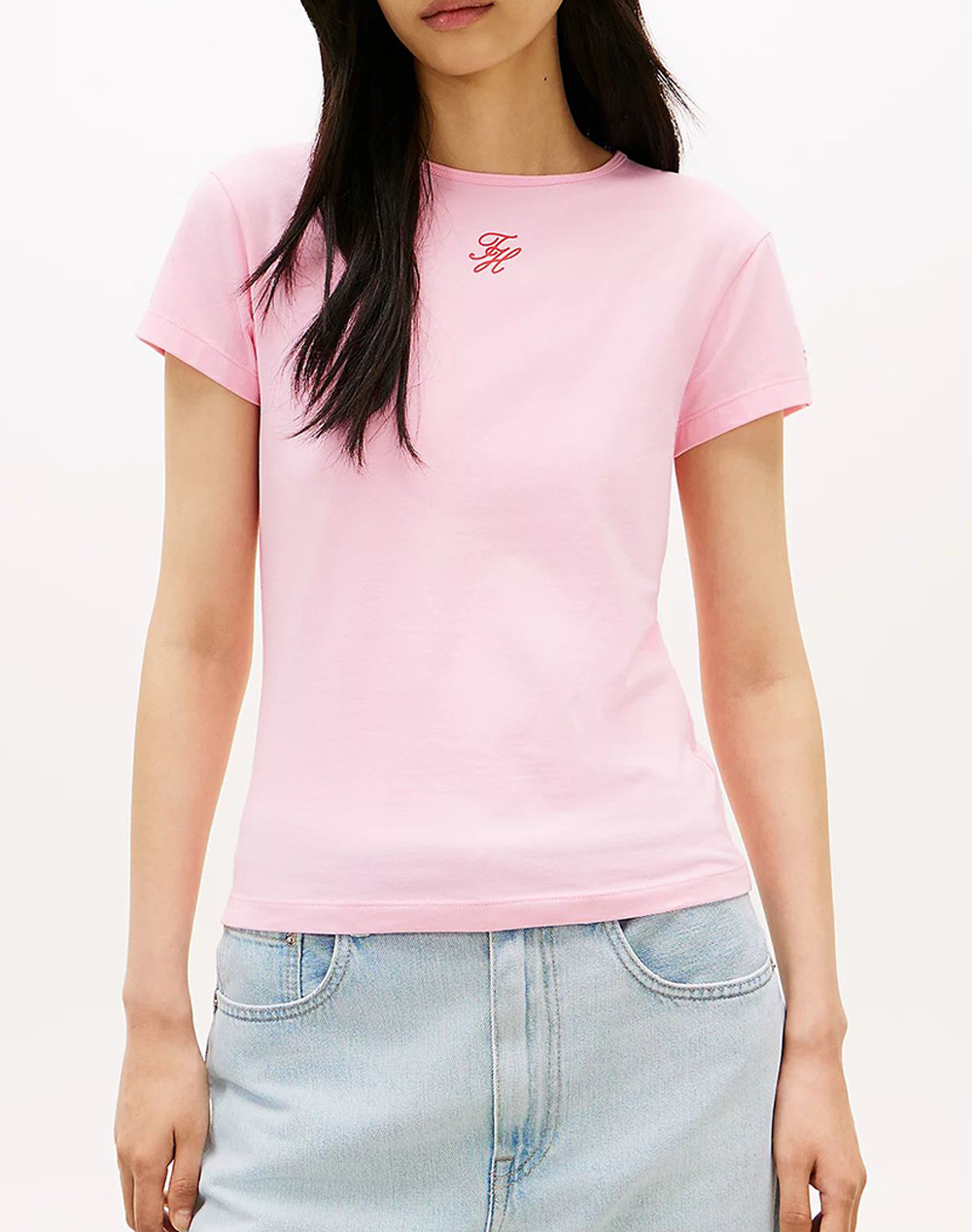 Tommy Hilfiger Th Script Slim Ss Tee Γυναικα Ρουχα Μπλουζες Τ Shirt Pink Βαμβακι,Με Ελασταν Ww0ww48710 Tol - Koolfly