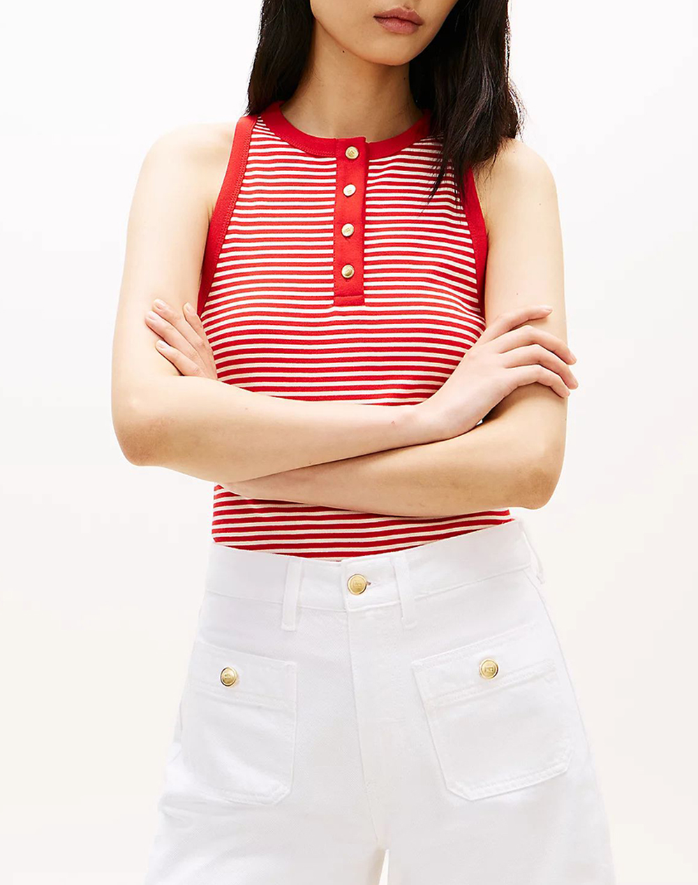 Tommy Hilfiger Gold Button Henley Top Γυναικα Ρουχα Μπλουζες Τοπ/Κορμακια Red Βαμβακι Ww0ww49251 0Ey - Koolfly