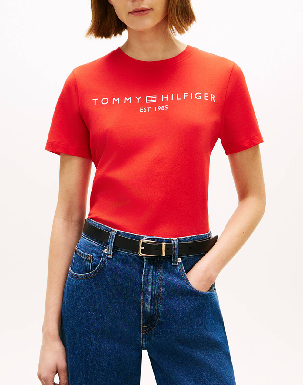 Tommy Hilfiger Reg Corp Logo C Nk Ss Γυναικα Ρουχα Μπλουζες Τ Shirt Red Βαμβακι Ww0ww40276 Sne - Koolfly