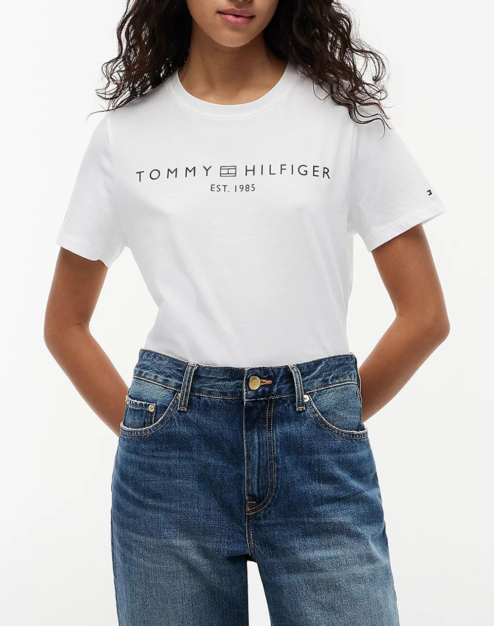 Tommy Hilfiger Reg Corp Logo C Nk Ss Γυναικα Ρουχα Μπλουζες Τ Shirt White Βαμβακι Ww0ww40276 Ycf - Koolfly