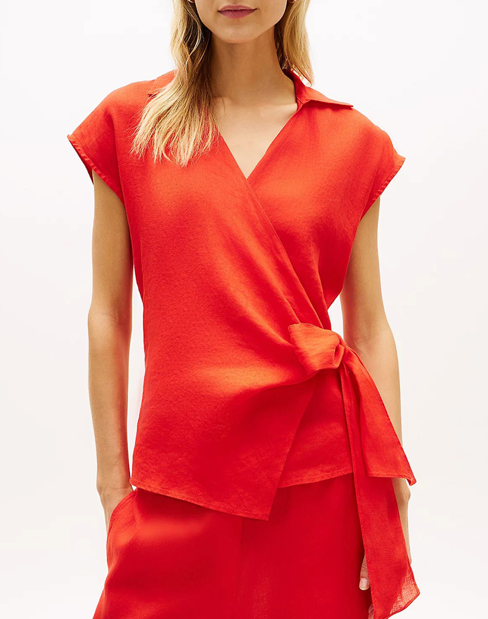 Tommy Hilfiger Linen Knot Ns Top Γυναικα Ρουχα Μπλουζες Τοπ/Κορμακια Orangered Λινο Ww0Ww49632 Sne