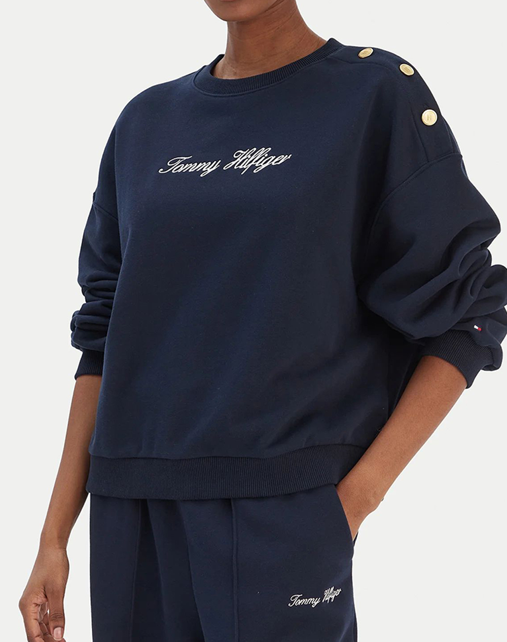 Tommy Hilfiger Gold Btn Script Terry Swtsrt Γυναικα Ρουχα Μπλουζες Φουτερ Darkblue Βαμβακι Ww0Ww48783 C1G