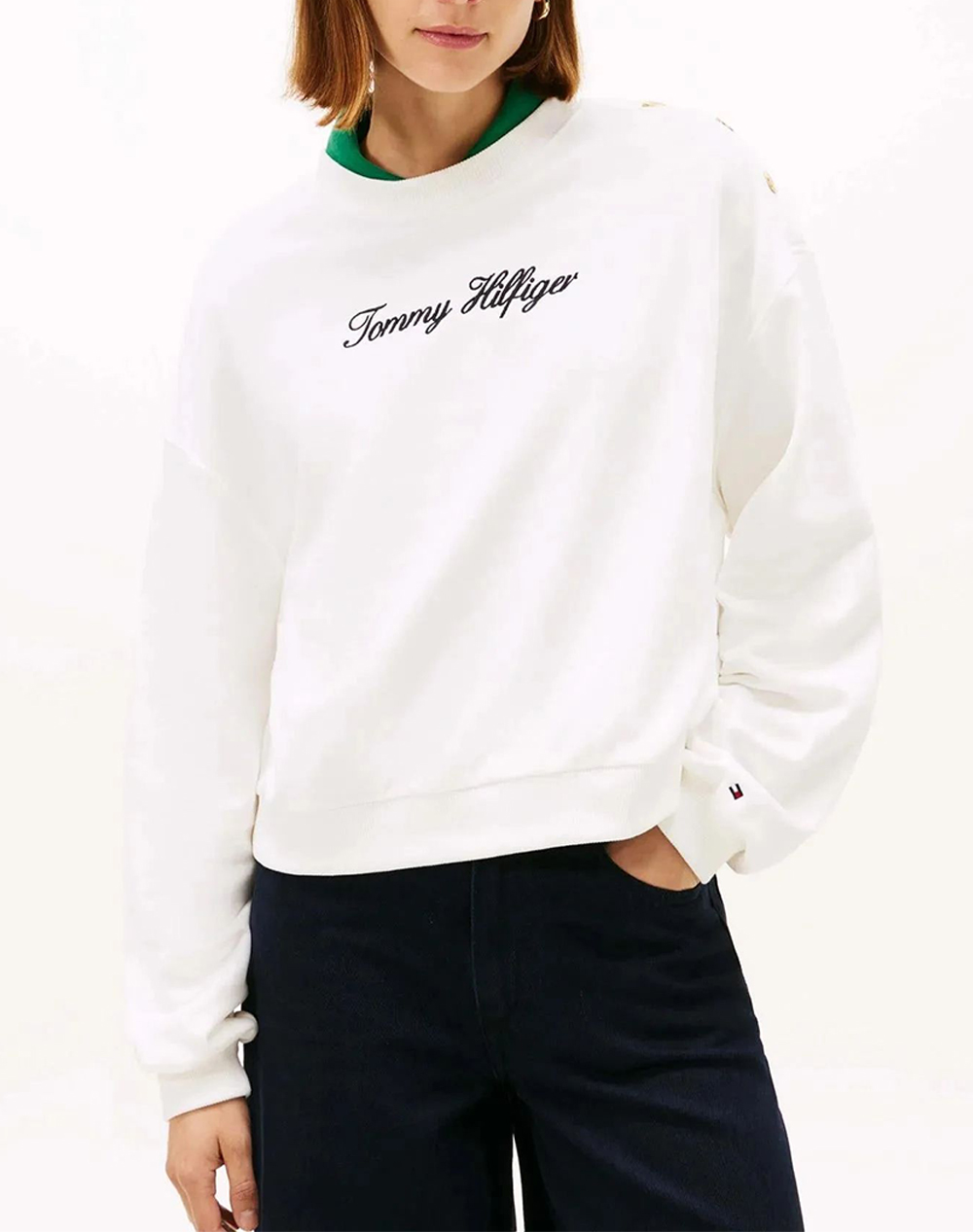 Tommy Hilfiger Gold Btn Script Terry Swtsrt Γυναικα Ρουχα Μπλουζες Φουτερ Ecru Βαμβακι Ww0ww48783 Ybl - Koolfly