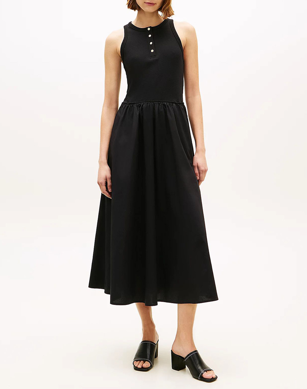 Tommy Hilfiger Gold Button Poplin Mix Dress Γυναικα Ρουχα Φορεματα Black Βαμβακι Ww0ww49628 Bds - Koolfly