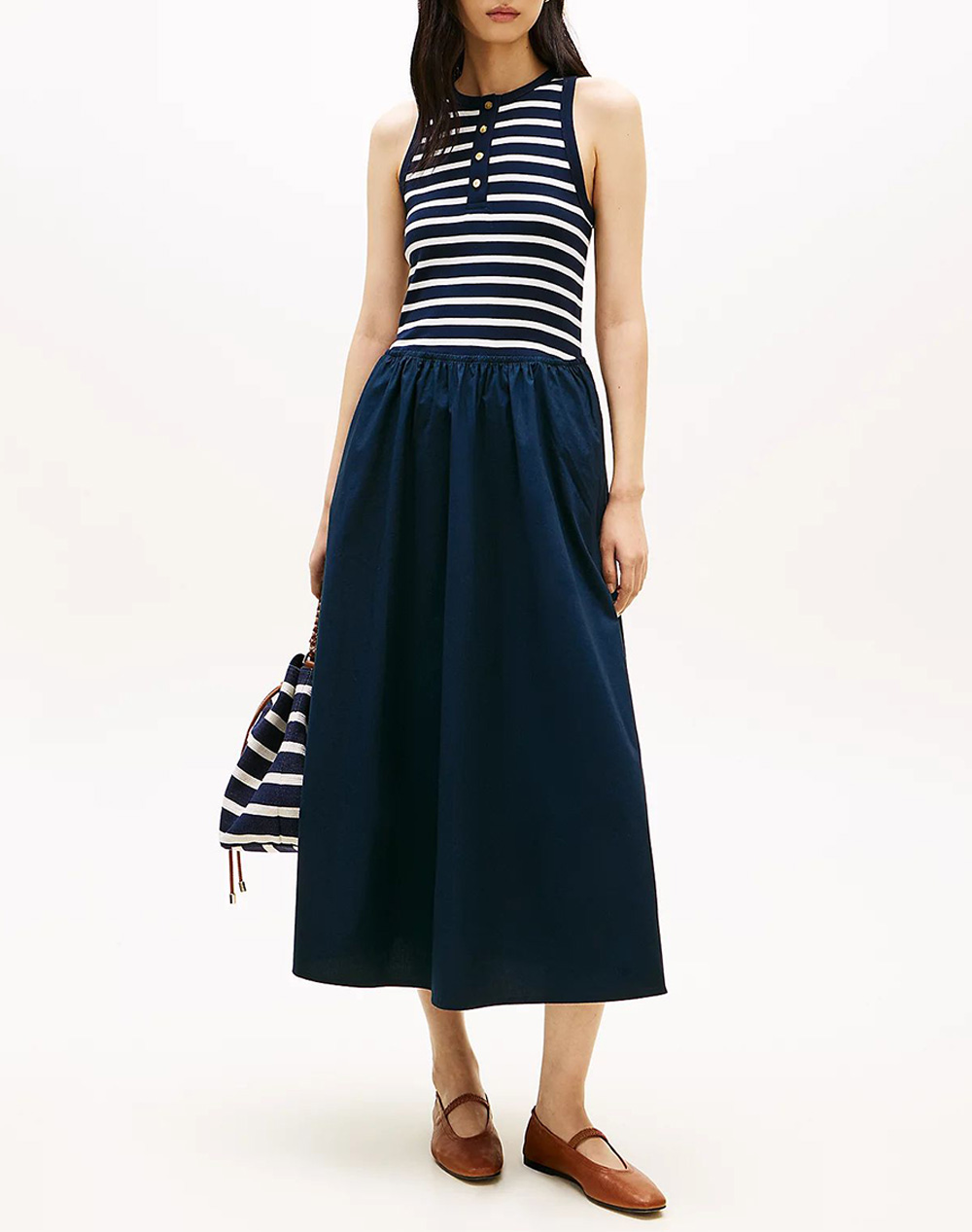 Tommy Hilfiger Gold Button Poplin Mix Dress Γυναικα Ρουχα Φορεματα Darkblue Βαμβακι Ww0Ww49628 0X3