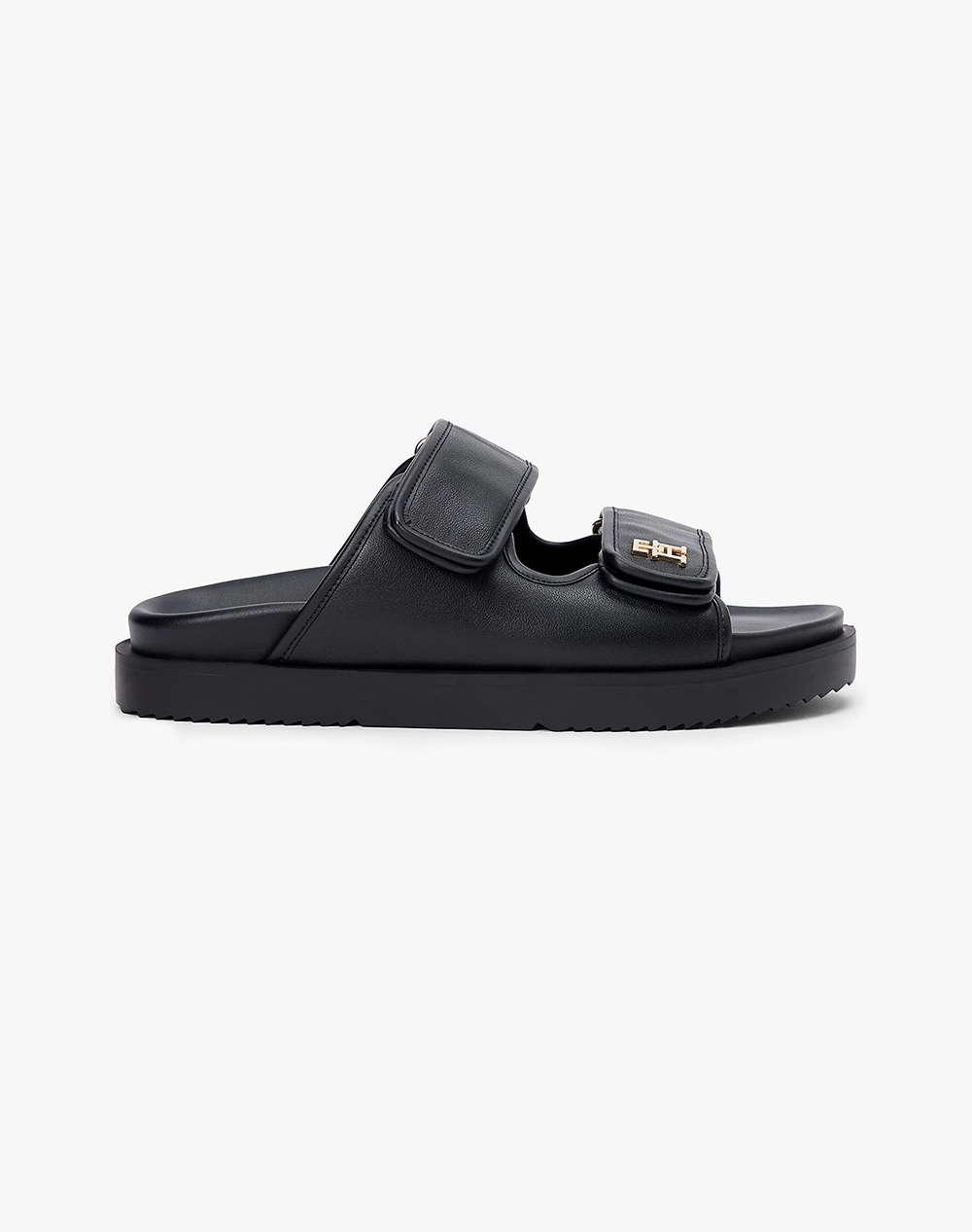 Tommy Hilfiger Double Strap Leather Sandal Γυναικα Παπουτσια Εσπαντριγιες/Σανδαλια Black Δερμα Fw0Fw09121 Bds